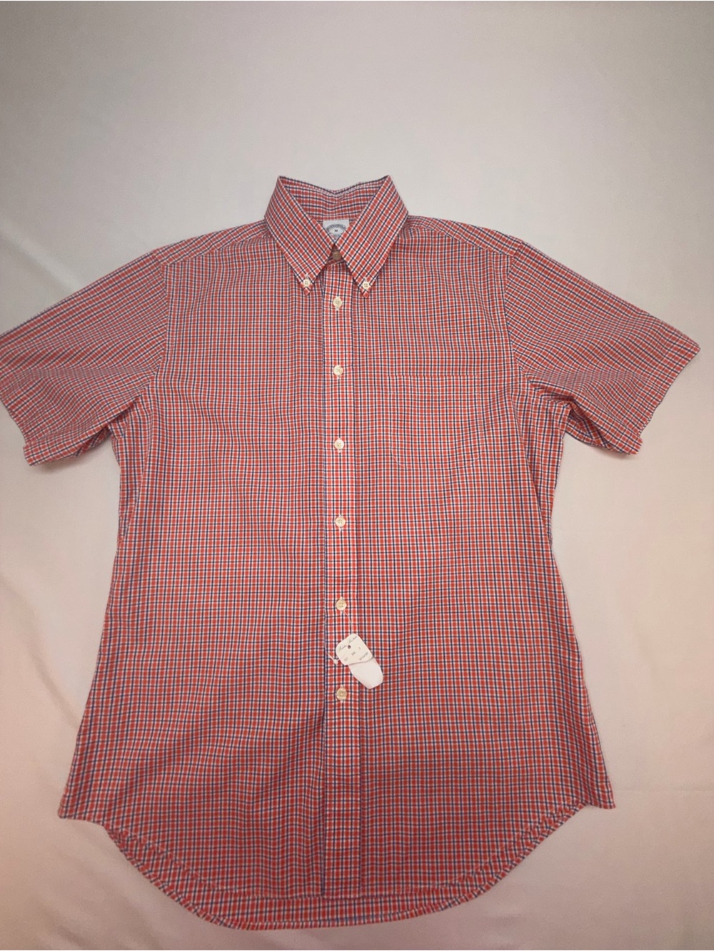 Brooks Brothers 1818 Regent Orange Navy Plaid Shirt Medium Short Sleeve NWT